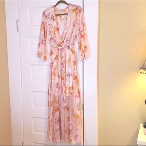 Shira Pearla boho apricot peach floral maxi dress